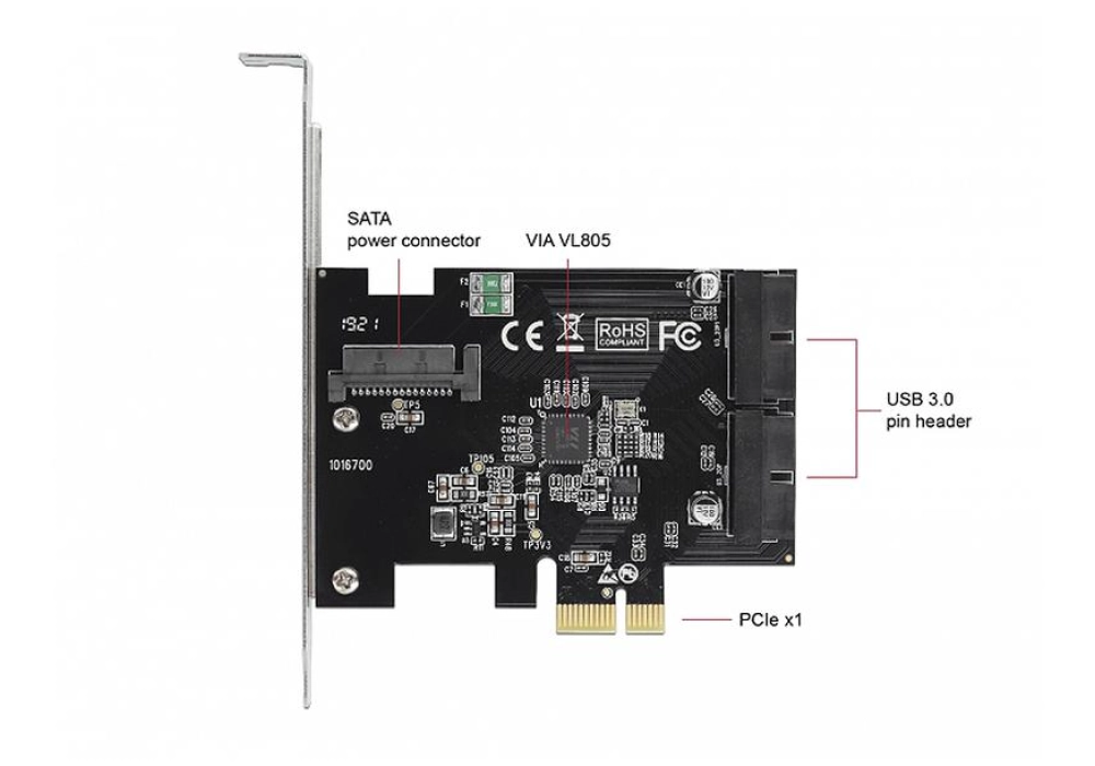 DeLOCK PCIe Card 2 x USB 3.0 Header (19-pin)
