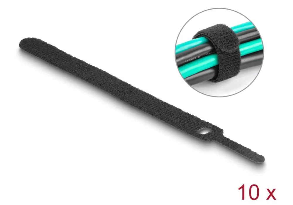DeLock Serre-câble auto-agrippant Noir - 150 mm x 12 mm - 10 pièces