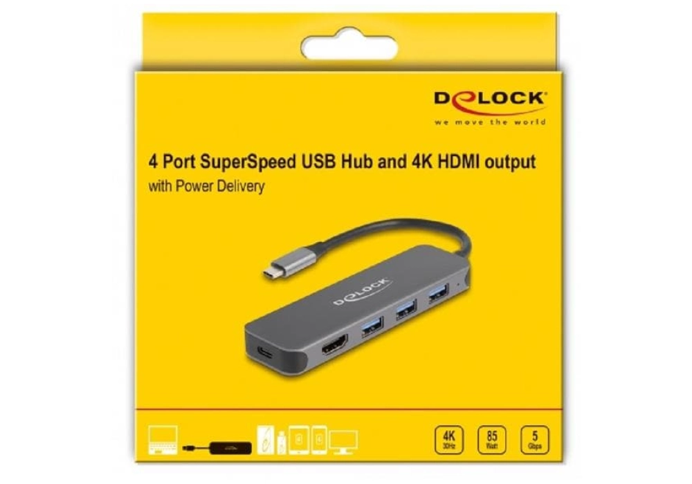 DeLOCK Station d'accueil USB Type-C vers 3x USB 3.1 + 1x HDMI 4K + PD 85W
