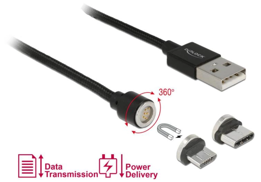 DeLOCK USB 2.0 Magnetic Data & Charge Cable + Adapters - 1.1 m