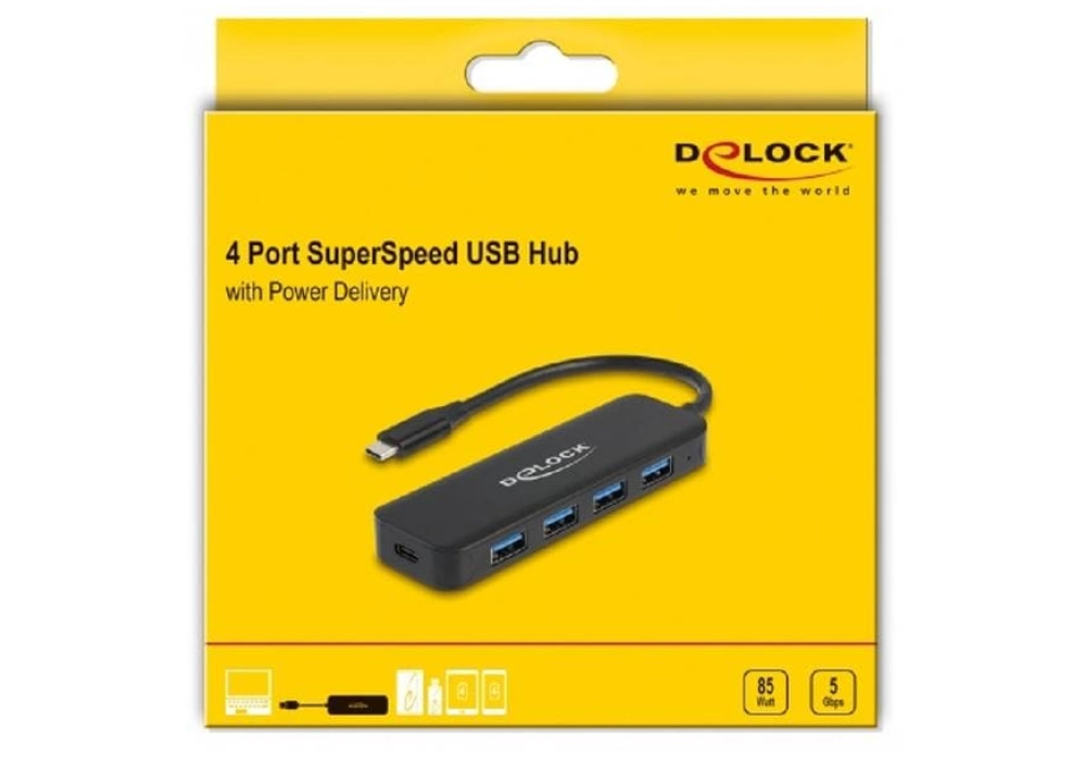 DeLOCK USB Type-C Hub 4x USB 3.2 Gen 1 + Power Delivery 85W