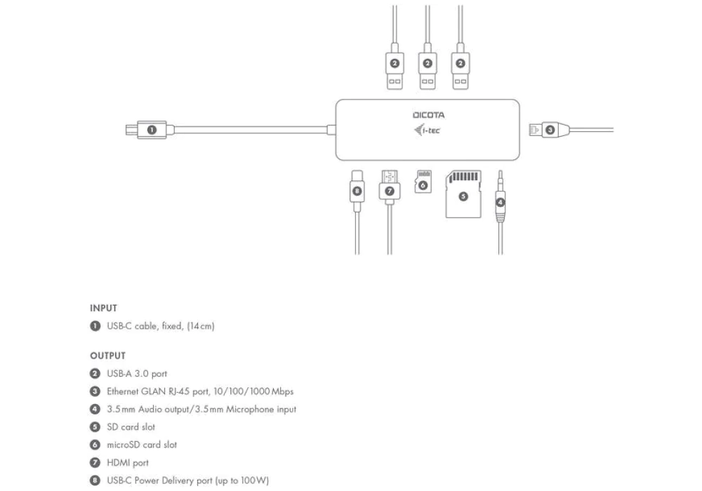 Dicota USB-C Portable 8-en-1 Docking Station 4K HDMI/PD 100W