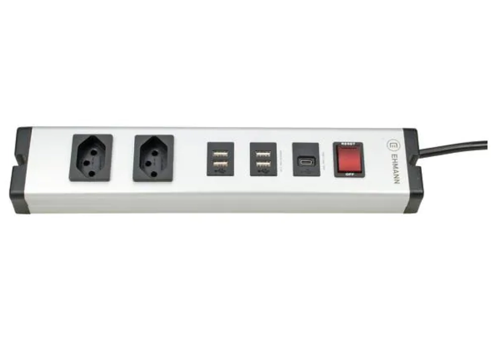 Ehmann Bloc multiprises Alu 2x T13, USB-C, 4x USB-A avec interrupteur - 50  00111 