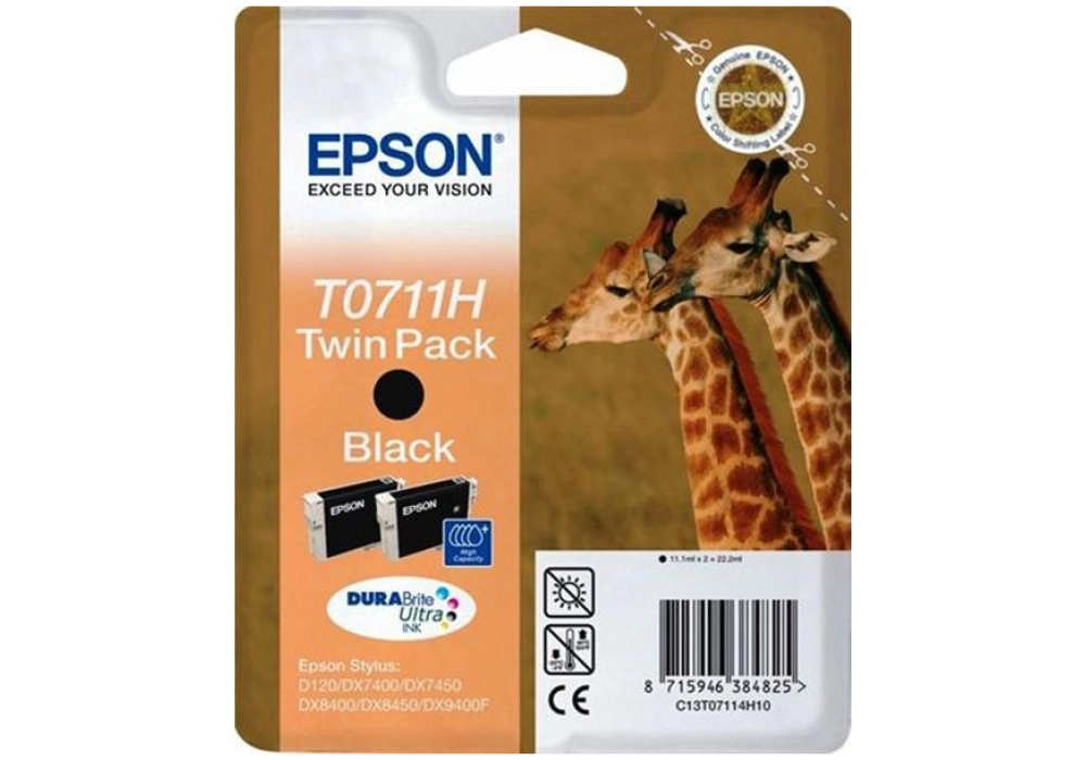 Epson T0711 Ink Cartridge high Capacity 2 x 11.1ml - Black (Double pack)