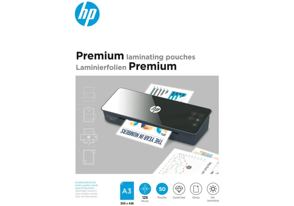 HP Premium Laminating Pouches - A3 - 125 Micron - 50x