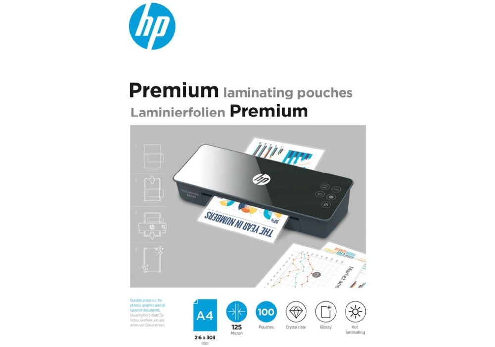 HP Premium Laminating Pouches - A4 - 125 Micron - 100x