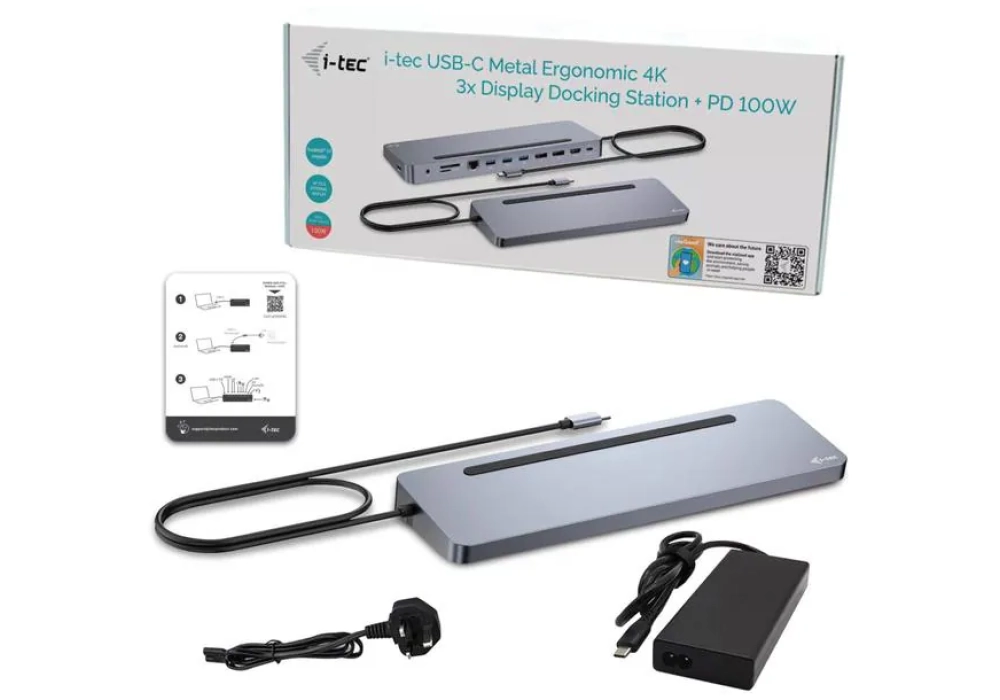 i-tec Station d'accueil USB-C 3x 4K Display PD 100W chargeur USB-C inclus