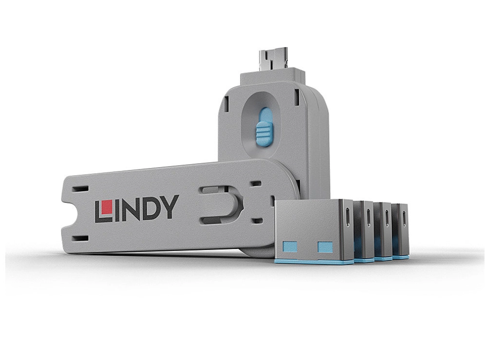 Lindy USB Port Lock - 4x - Tool Kit (Blue)