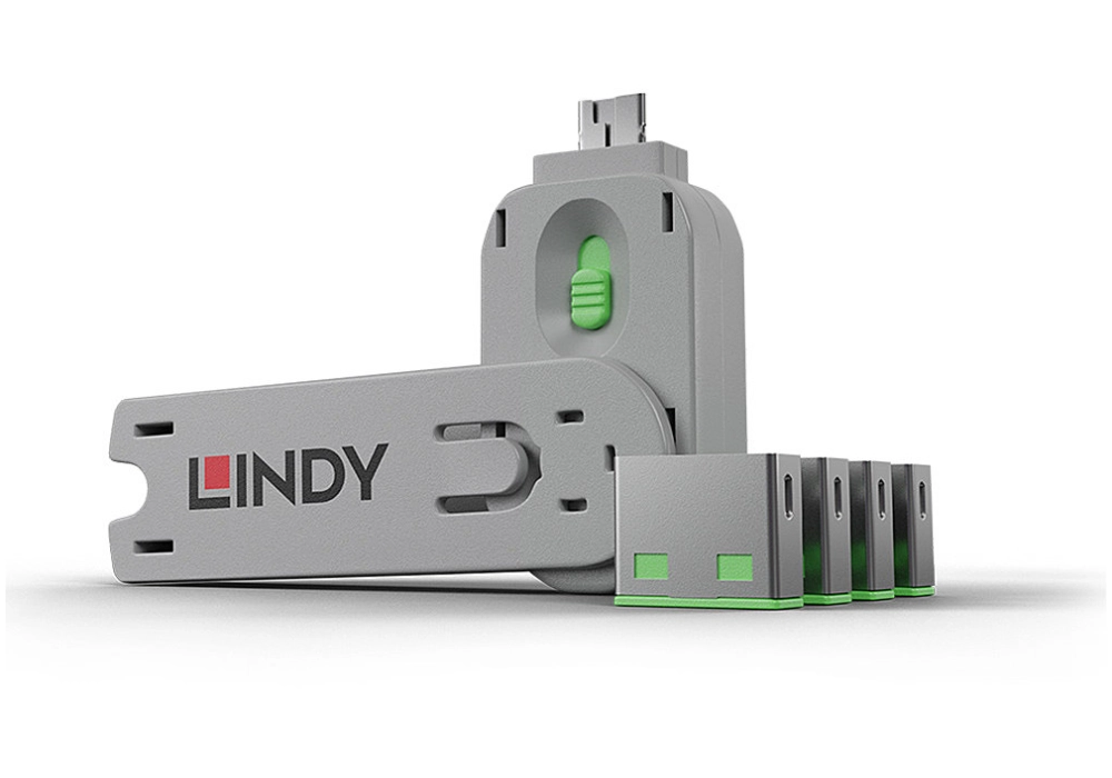 Lindy USB Port Lock - 4x - Tool Kit (Green)