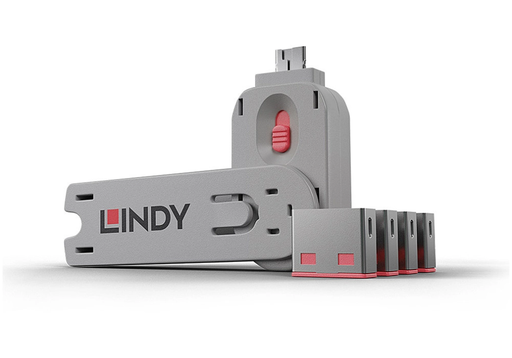 Lindy USB Port Lock - 4x - Tool Kit (Pink)
