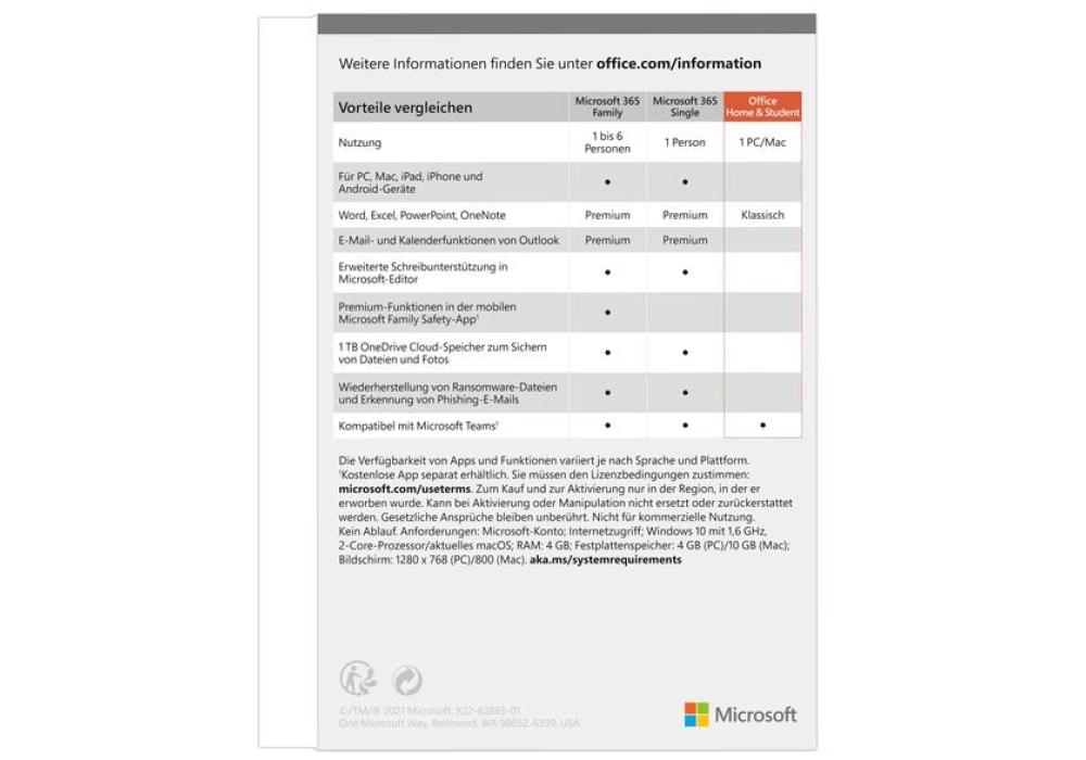 Microsoft Office Home & Student 2021 - Boite - EN