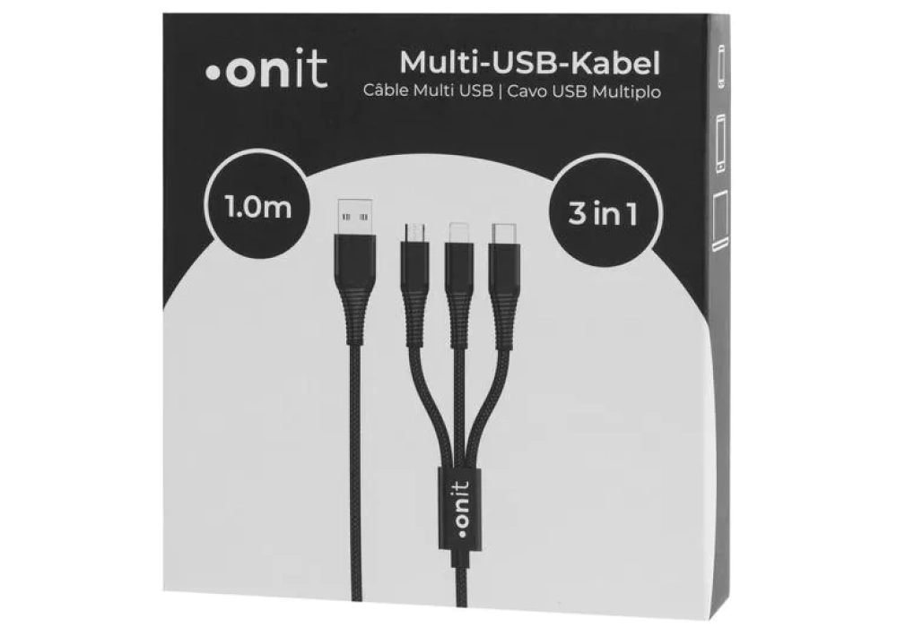 onit Câble chargeur USB USB A - Lightning/Micro-USB B/USB C 1 m