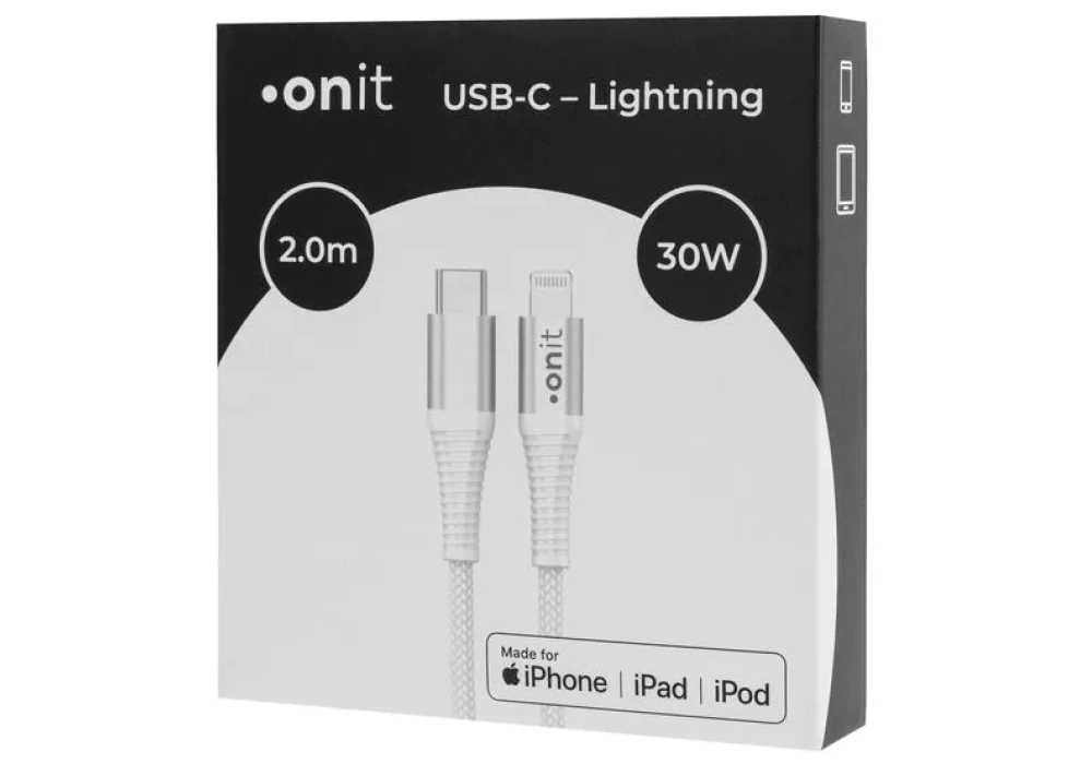 onit Câble USB 2.0 MFi USB C - Lightning 2 m, Blanc