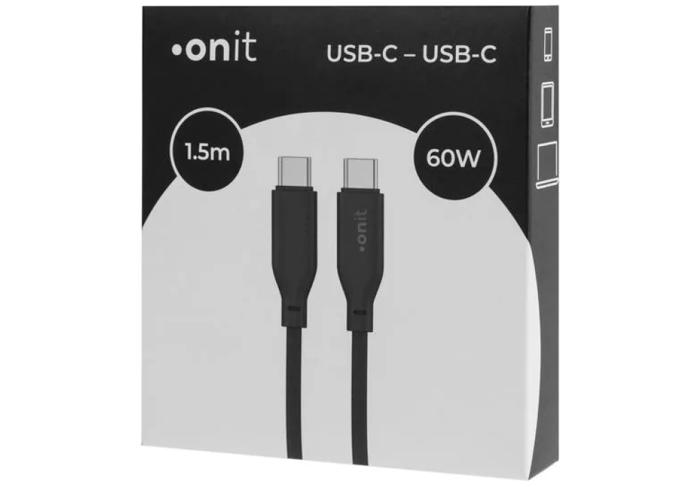 onit Câble USB 2.0 Silicone USB C - USB C 1.5 m , Noir