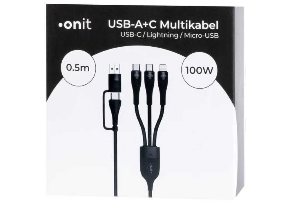 onit Câble USB 2.0 USB A/USB C - Lightning/Micro-USB B/USB C 0.5m