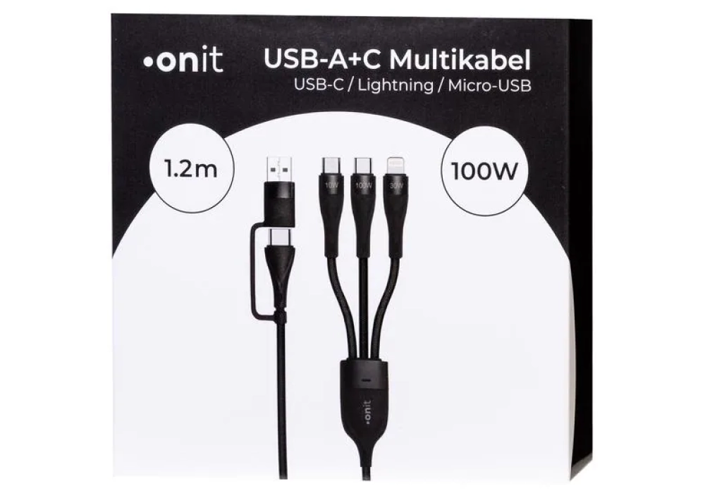 onit Câble USB 2.0 USB A/USB C - Lightning/Micro-USB B/USB C 1.2m