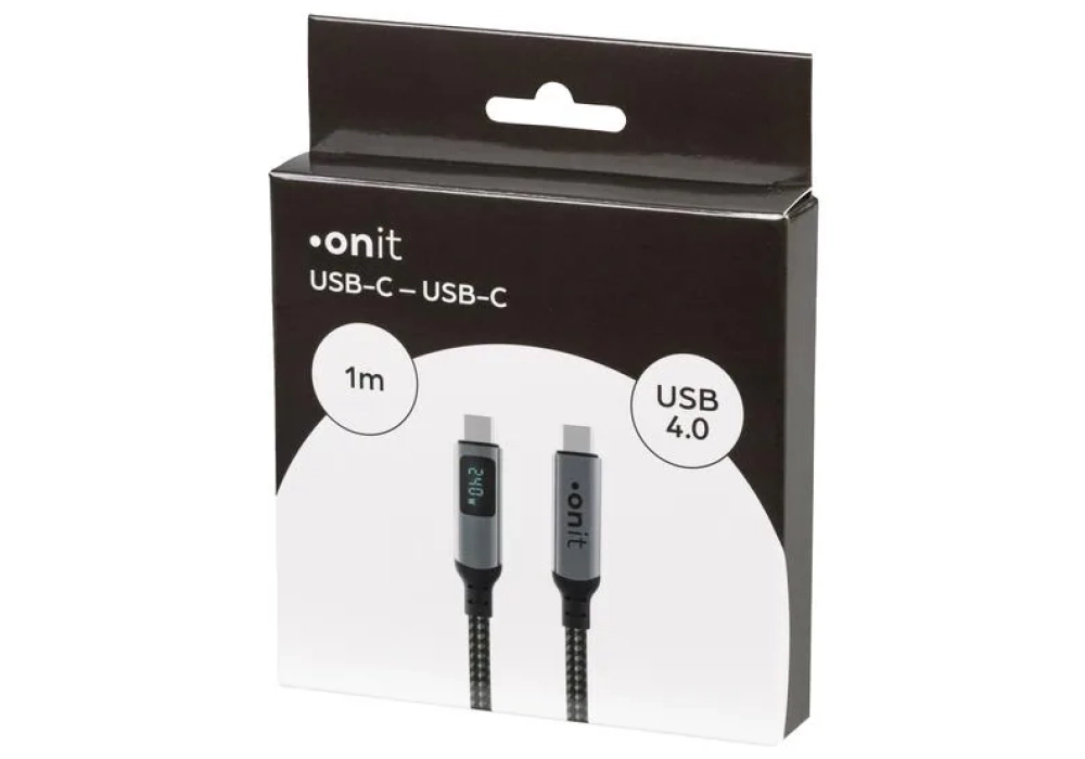 onit Câble USB4 Premium LED USB C - USB C 1 m, Gris/Noir