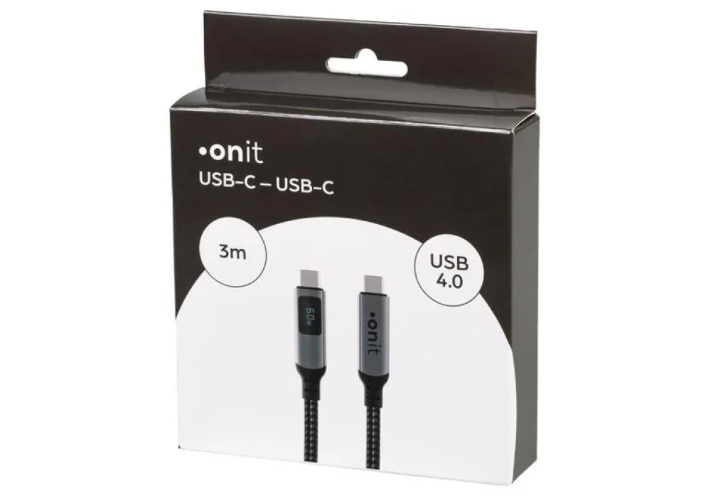 onit Câble USB4 Premium LED USB C - USB C 3 m, Gris/Noir