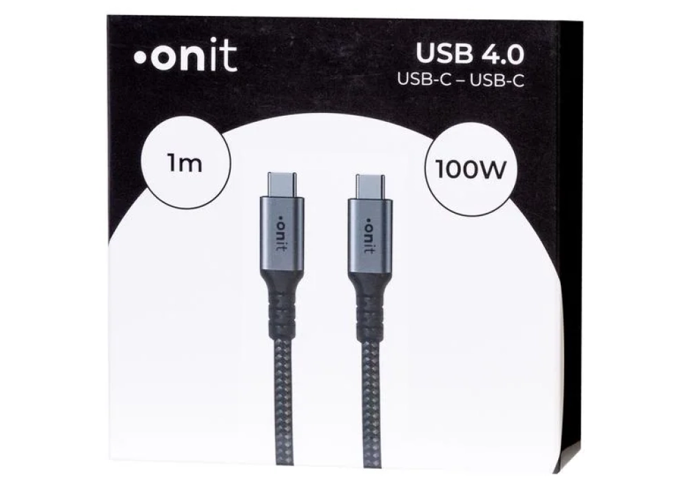 onit Câble USB4 Pro USB C - USB C 1 m, Gris/Noir