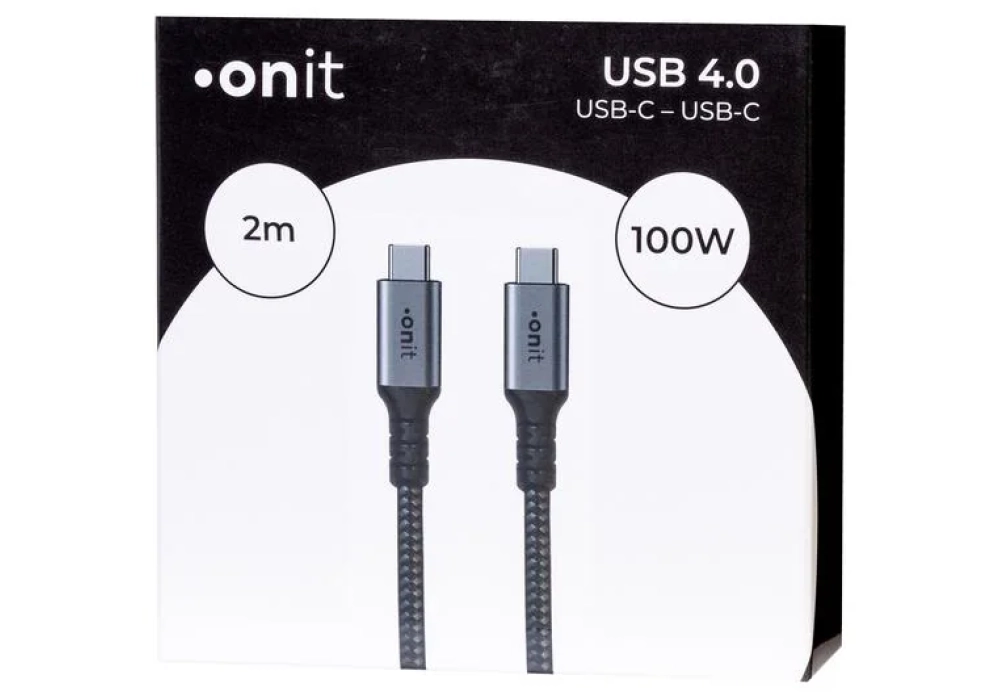 onit Câble USB4 Pro USB C - USB C 2 m, Gris/Noir