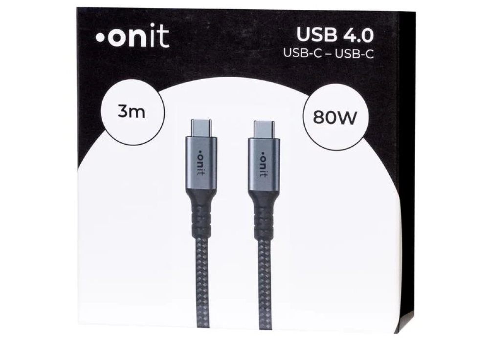 onit Câble USB4 Pro USB C - USB C 3 m, Gris/Noir