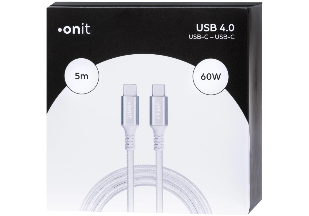 onit Câble USB4 Pro USB C - USB C 5 m, Blanc