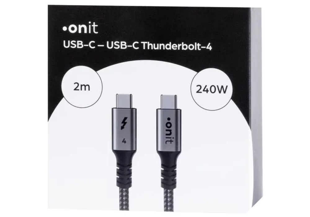 onit Cavo Thunderbolt 4 USB C - USB C 2 m, Gris/Noir