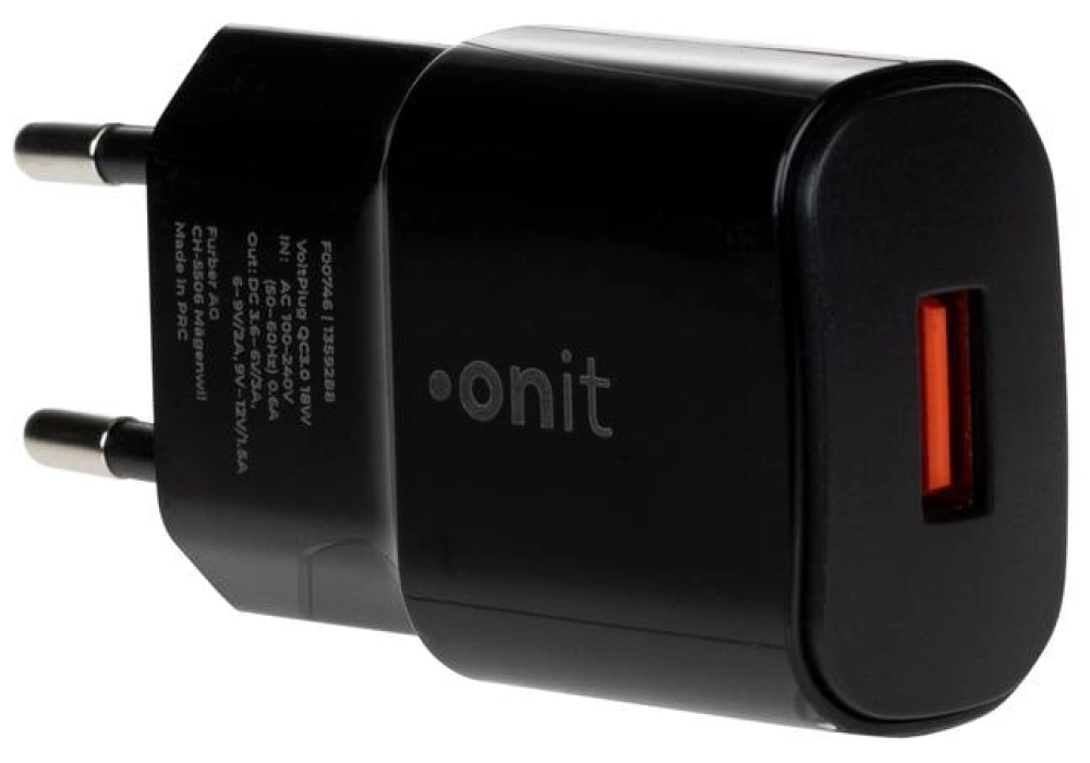 onit Chargeur mural USB-A QC3.0 18 W Noir