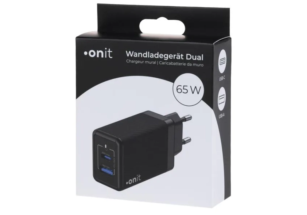 onit Chargeur mural USB Dual QC4+ 65 W GaN Noir