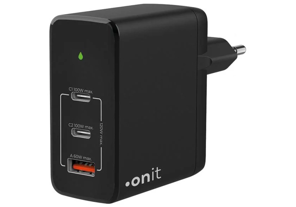 onit Chargeur mural USB Trial QC5.0 120 W GaN Noir