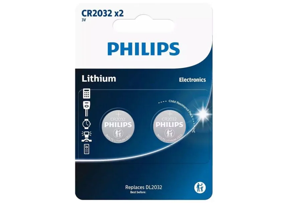 Philips Lithium CR2032 2 Pièce/s