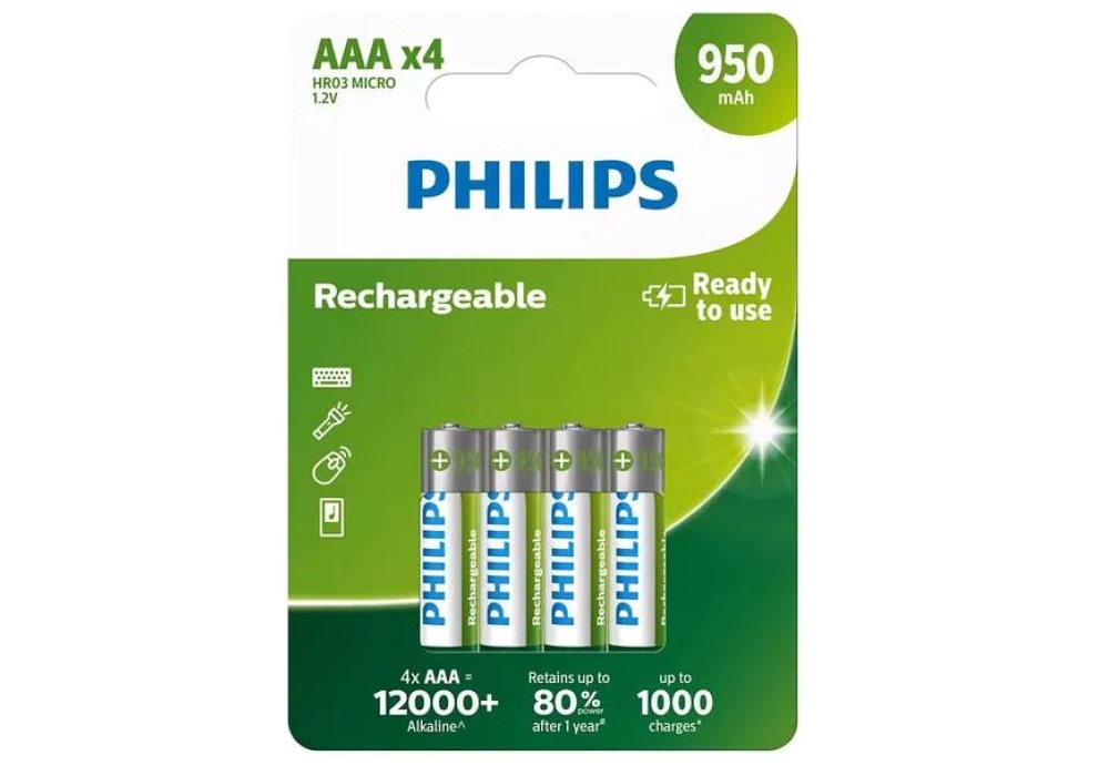 Philips Rechargeable AAA 950 mAh 4 Pièce/s