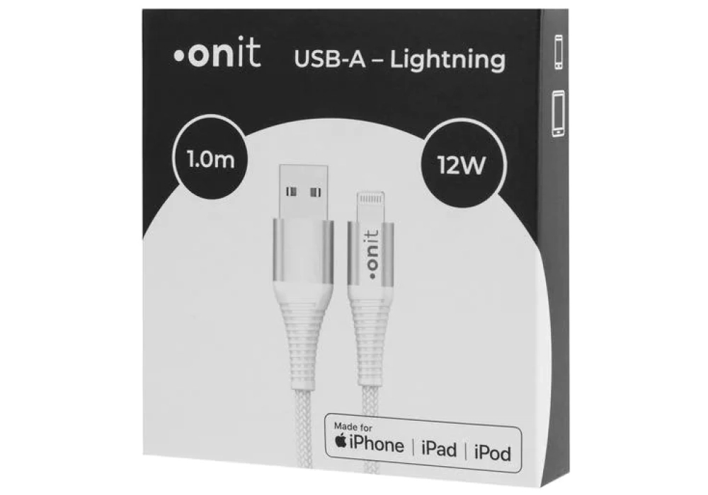onit Câble USB 2.0 MFi USB A - Lightning 1 m, Blanc