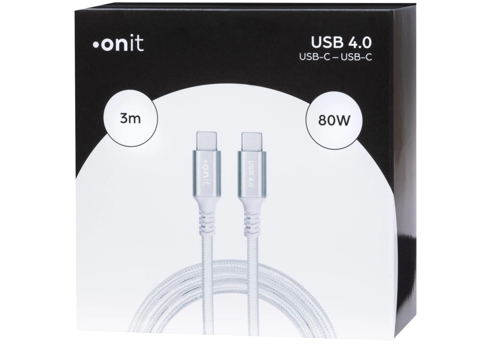 onit Câble USB4 Pro USB C - USB C 3 m, Blanc