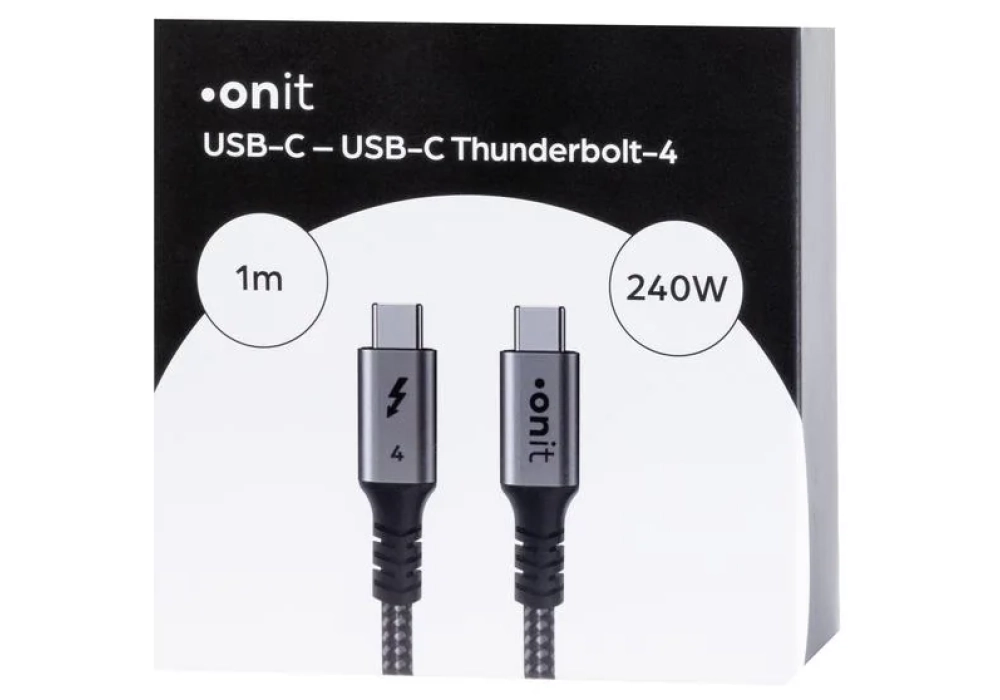 onit Cavo Thunderbolt 4 USB C - USB C 1 m, Gris/Noir