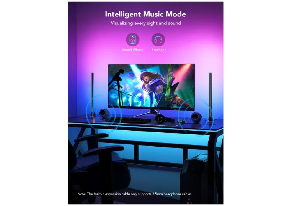 Govee Barre lumineuse de jeu avec contrôleur intelligent, RGBIC, Wi-Fi + BT