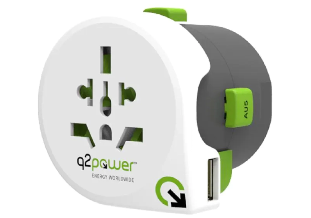 Q2Power Adaptateur de voyage mondial avec USB
