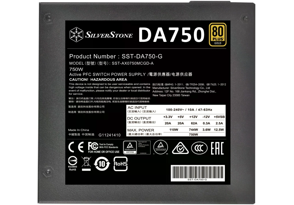 SilverStone Bloc d’alimentation DA750 Gold 750 W