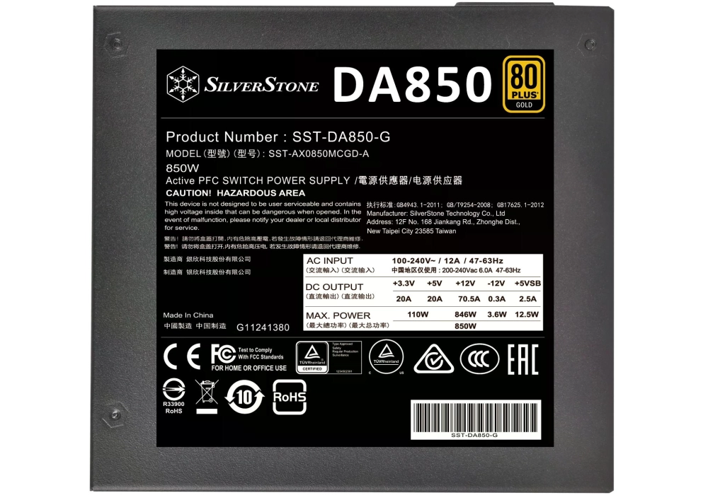 SilverStone Bloc d’alimentation DA850 Gold 850 W
