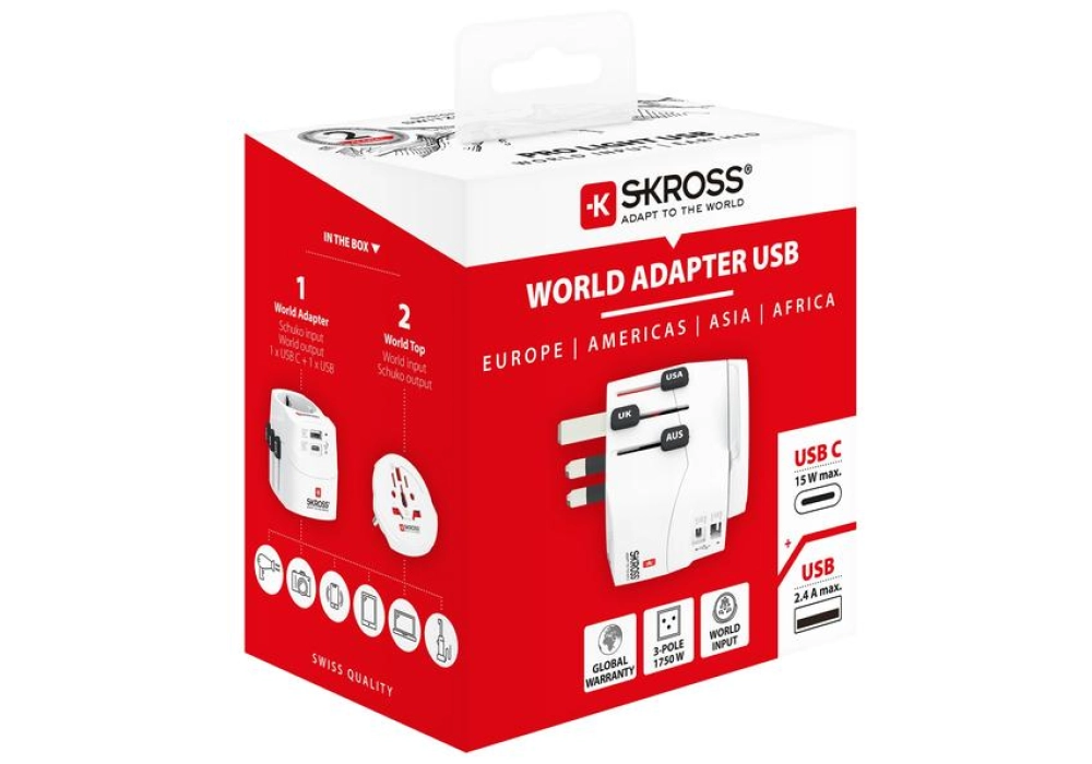 SKROSS Adaptateur de voyage international PRO Light USB A + C