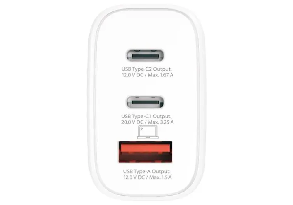 SKROSS Chargeur mural USB GaN EU, 2x USB-C, 1x USB-A, 65 W, blanc