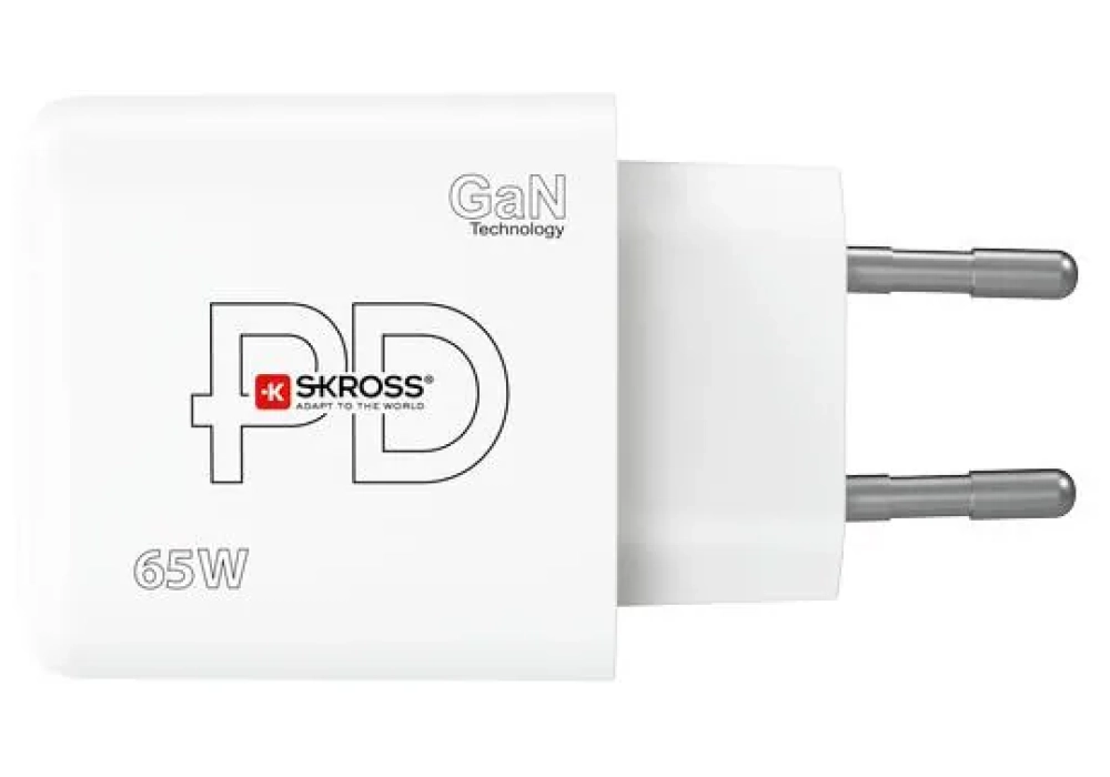 SKROSS Chargeur mural USB GaN EU, 2x USB-C, 1x USB-A, 65 W, blanc
