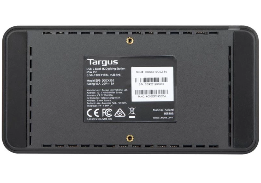 Targus Station d'accueil DV4K universelle USB-C Power Delivery 65W