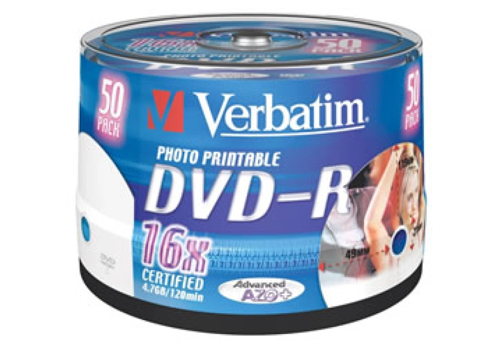 Verbatim DVD-R 4.7GB - 16x Certified - Spindle of 50 (Printable)